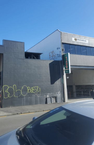 Building wall with graffiti