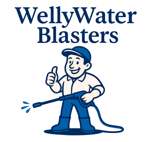 WellyWater Blasters cartoon man logo