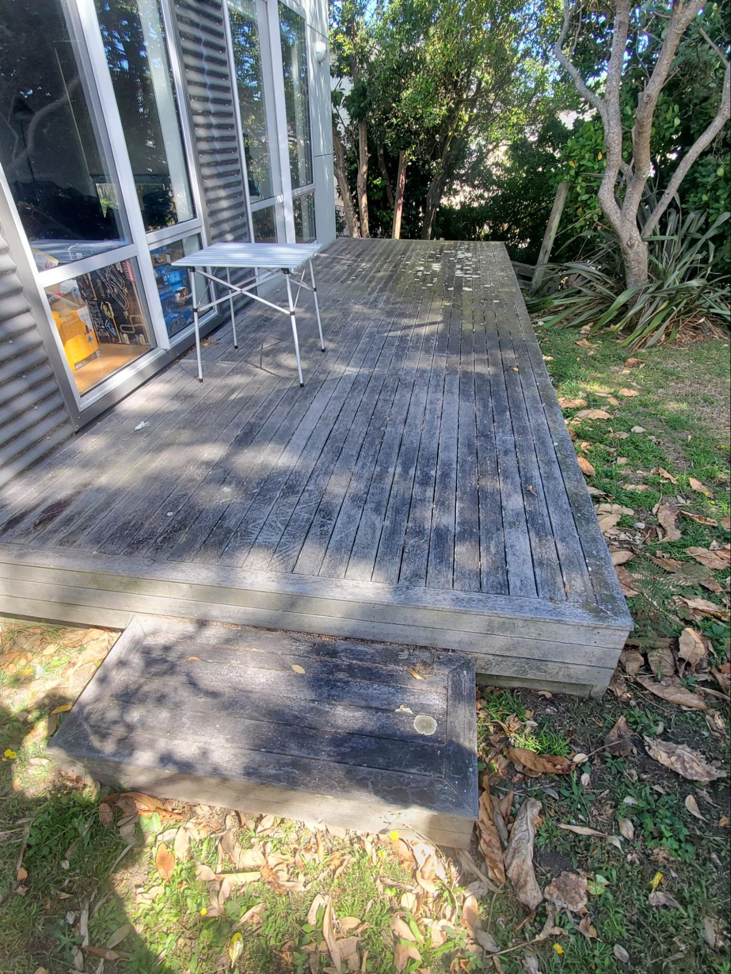 Wooden deck dirty before pressure wash