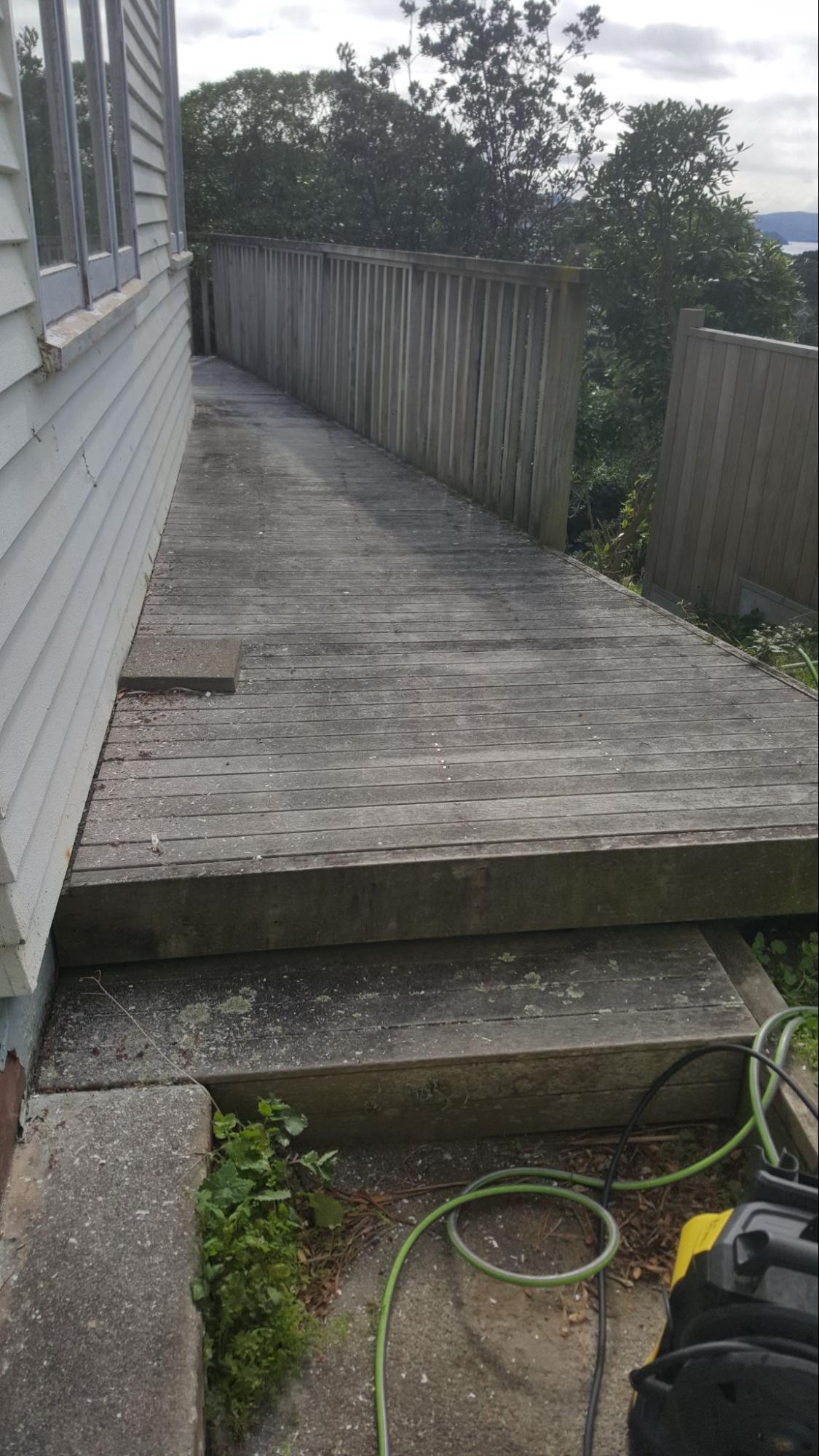 Wooden deck weathered before cleaning