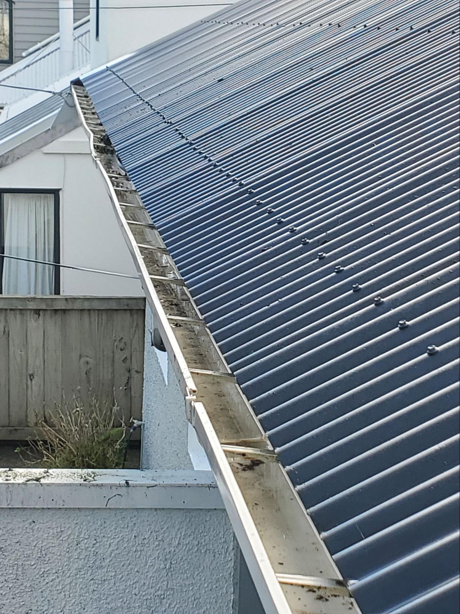 Roof gutter clean after pressure washing