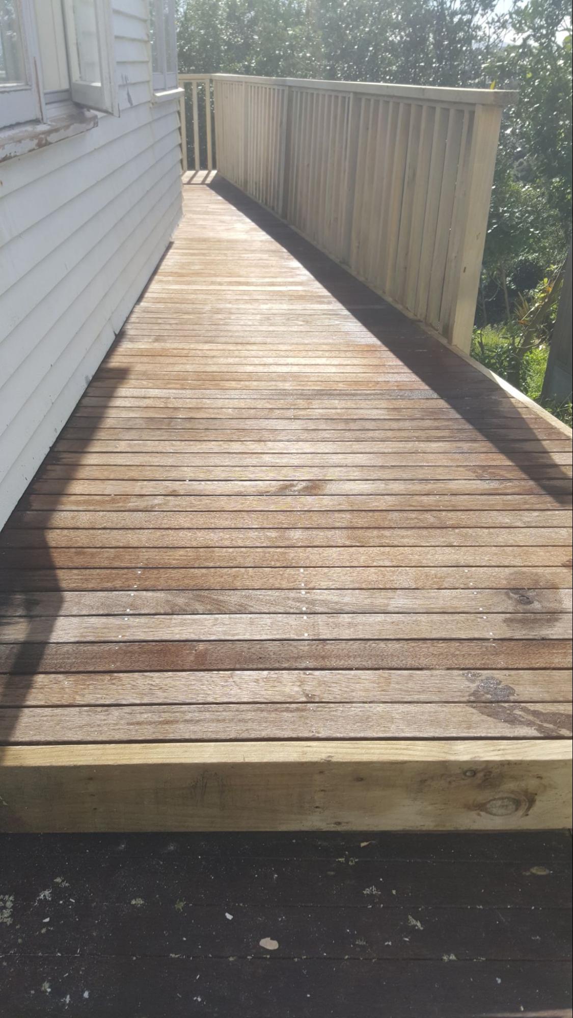 Wooden deck clean after pressure washing