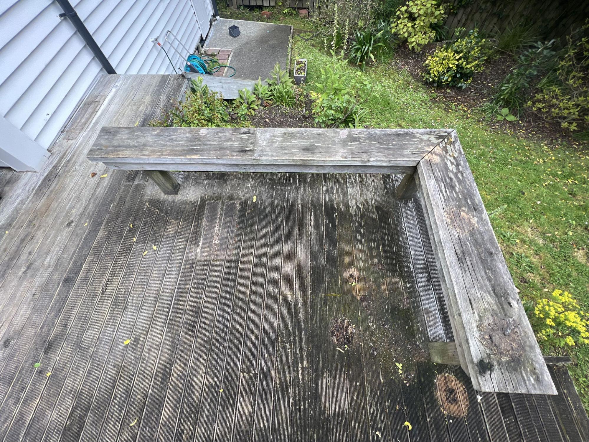Wooden deck dirty before cleaning